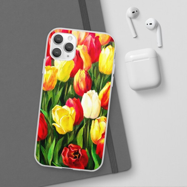 Peinture à l’huile colorée tulipes fleurs Étuis de téléphone, Peinture à l’huile Style fleurs fleurs fleurs Design Phone Cases, mignons étuis de téléphone