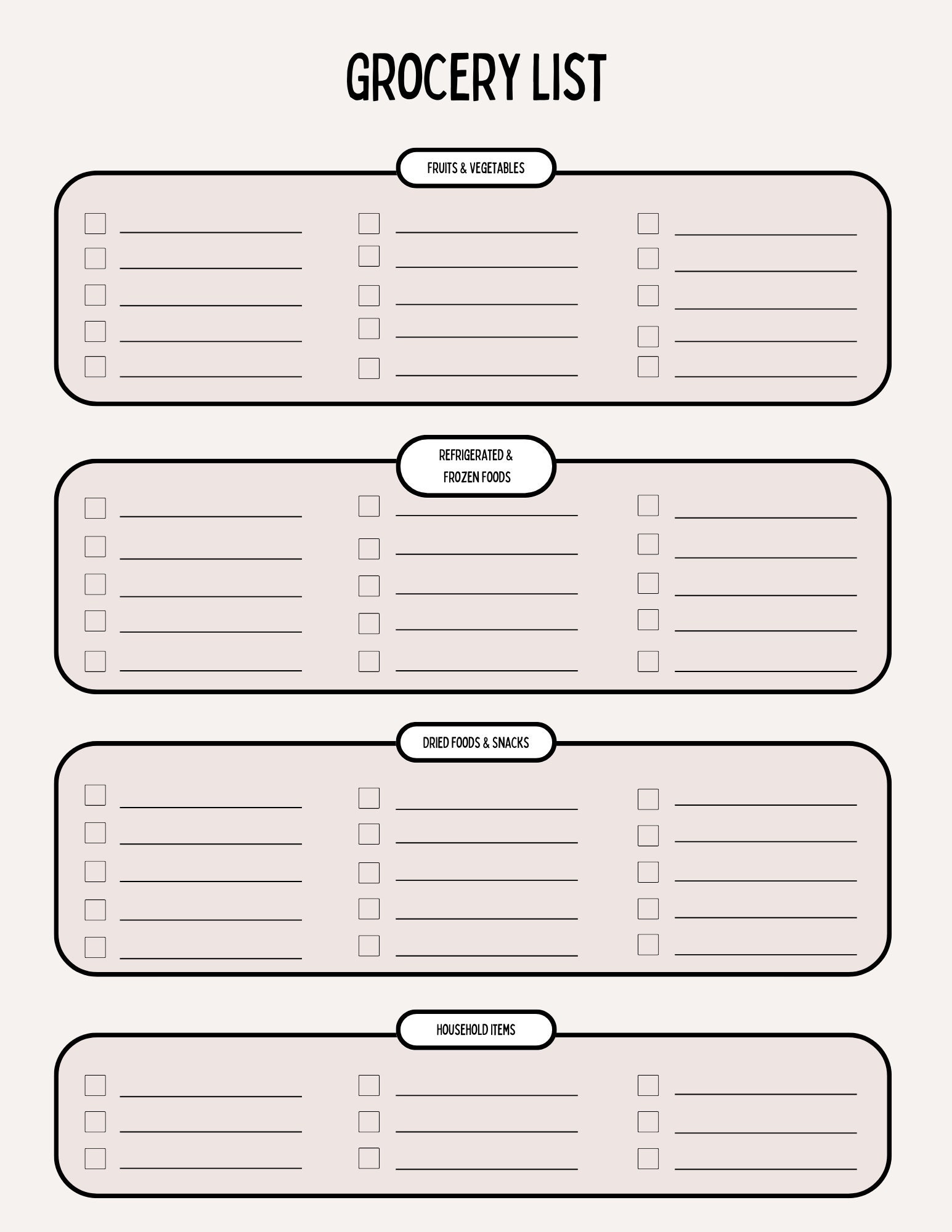 Grocery List Template Printable Bundle for Meal Planning and Shopping