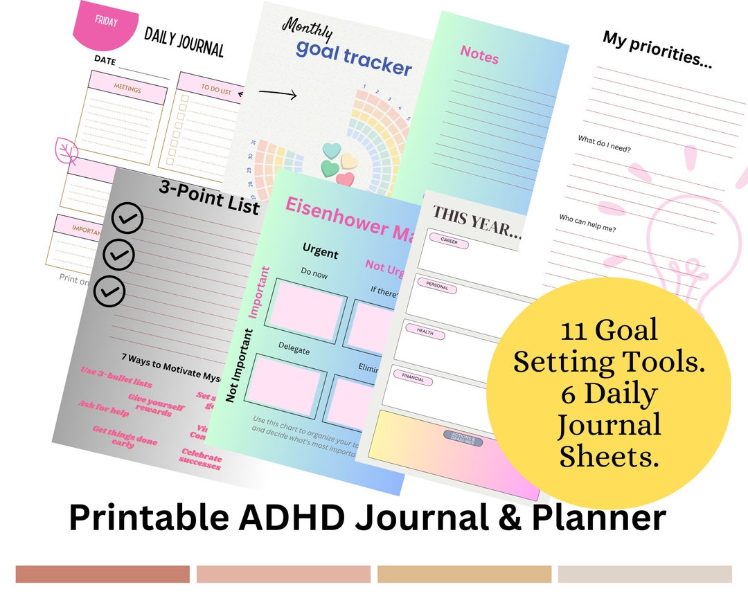 Goal Setting Printable Planner Templates ADHD Adults and Teens for ...