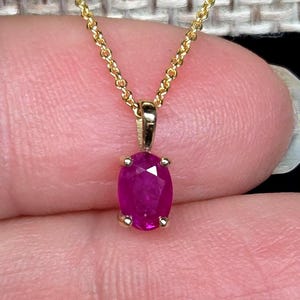 Genuine Oval Ruby Solitaire Pendant Dainty Necklace in Solid 10K or 14K Gold , July  Birthstone Luxury Jewelry Gift Set, Optional Rolo Chain