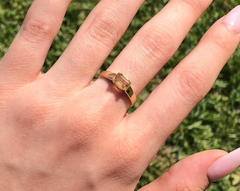 10k Gold Ring, Citrine Gold Ring, November Birthstone Ring, Emerald Cut Citrine Ring, Minimalist Jewelry, Birthstone Gift November