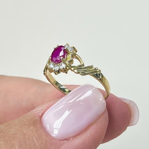 Vintage-Inspired Ruby and Diamond Ring, Love Heart Ring in Real Solid Gold, 10k or 14k, Genuine Ruby Ring
