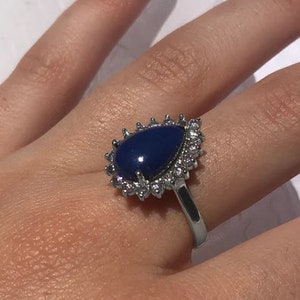 Cabochon Lapis And Diamond Gold Ring, Blue Ring With Diamonds, Gemstone Lapis Ring, Women Jewelry Gift
