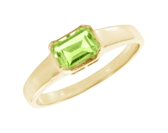 Anillo de peridoto de oro, regalo de piedra natal de agosto, anillo apilable en oro macizo de 10K o 14K, anillo de piedra preciosa verde