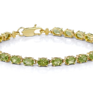 Pulsera de peridoto genuino, pulsera verde para mujer, regalo de piedra natal de agosto, pulsera de oro macizo con piedras verdes, regalo de joyería para ella