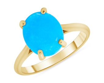 Sleeping Beauty Turquoise Ring, Oval Cabochon, Solid Gold and Silver