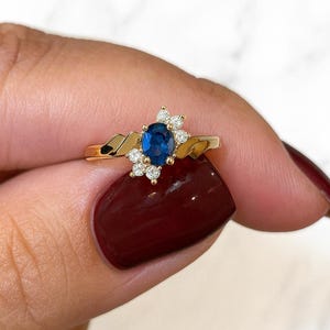 Vintage Sapphire Ring, Lab-Grown Diamond Accent, Gold available in 10K & 14K