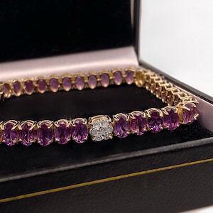 Alexandrite Tennis Bracelet, Oval Alexandrite and Diamond Bracelet, Gemstone Tennis Bracelet, Yellow Gold Bracelet, Gift For Woman
