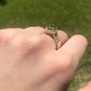 Peridot and Diamond Ring, 14k Gold Ring, Engagement Ring, Peridot Gemstone Ring, August Birthstone Gift, Birthstone Jewelry August