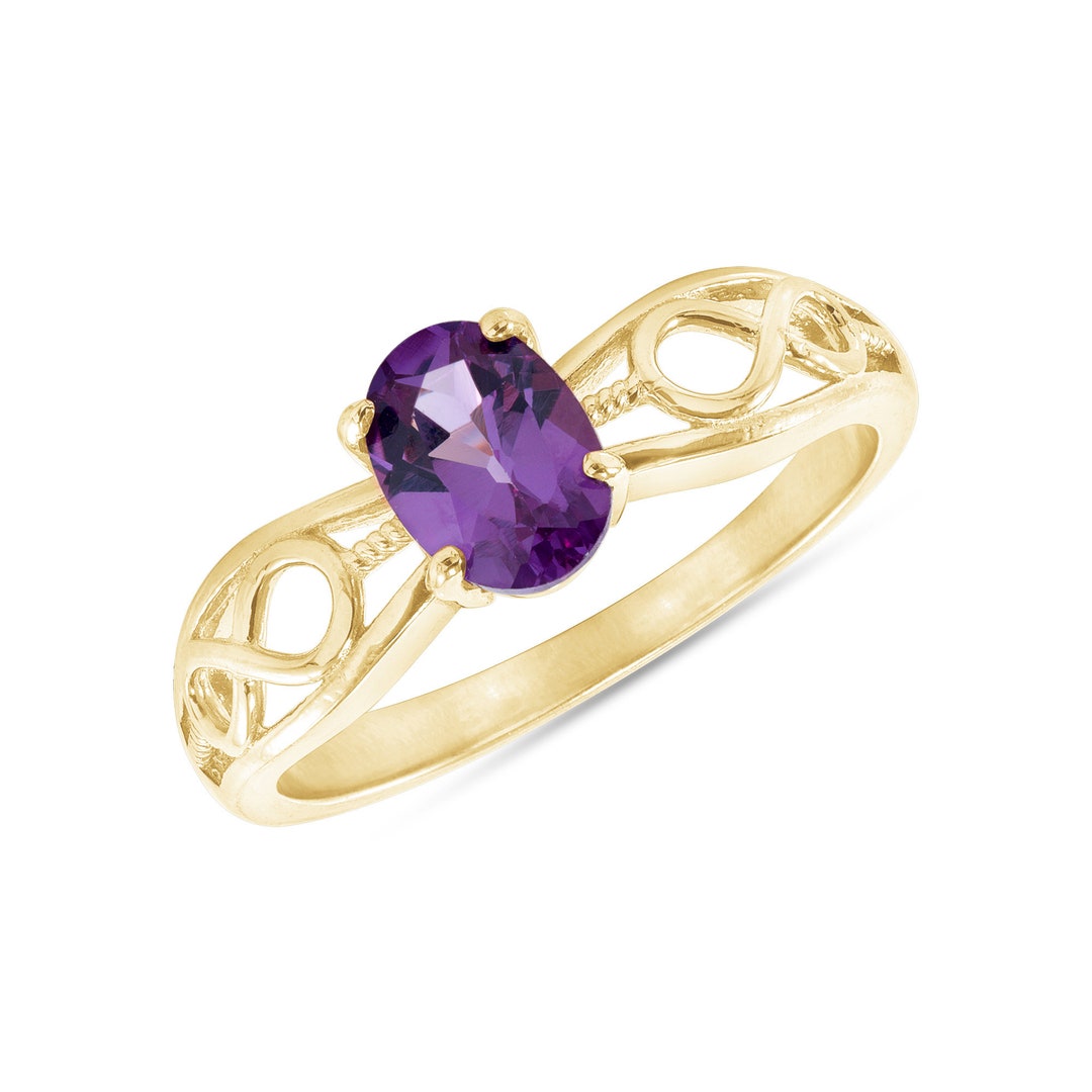 February Rings 14K Gold Amethyst Ring, February Birthstone Gift for Birthday and ...