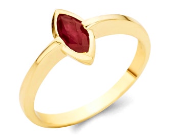 Gouden markiezinrobijnring, geboortesteen juli, verkrijgbaar in 10 en 14 kt massief goud.