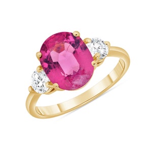 Gold Pink Tourmaline Ring, White Topaz Accent available in 10K & 14K solid gold.