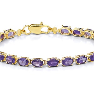 Amethyst Gold Bracelet, February Birthstone Gift, Solid Gold Bracelet, Purple Jewelry, February Birthstone Bracelet, Birthday Gift Woman