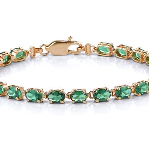 Lab Created Emerald Bracelet, Solid Gold Green Emerald Bracelet, Birthstone Bracelet May, Jewelry Gift For Woman, May Birthstone Gift