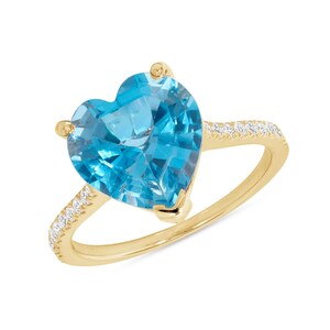 Hartring blauwe topaas, gouden ring vrouwen, hartvormige ring topaas, ring topaas en diamant, sprankelende ring, geboortesteen november cadeau