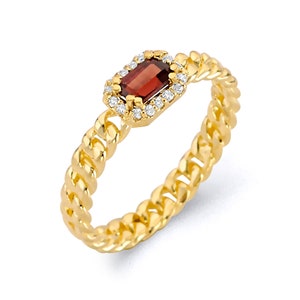 Dainty Heart Garnet Gold Ring, Rope Band, Solid Gold available in 10K & 14K solid gold.