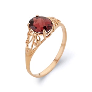 Red Victorian Ring, Gold Garnet Ring With Free Personalization, January Birthstone Ring, Custom Jewelry Gift For Birthday In January