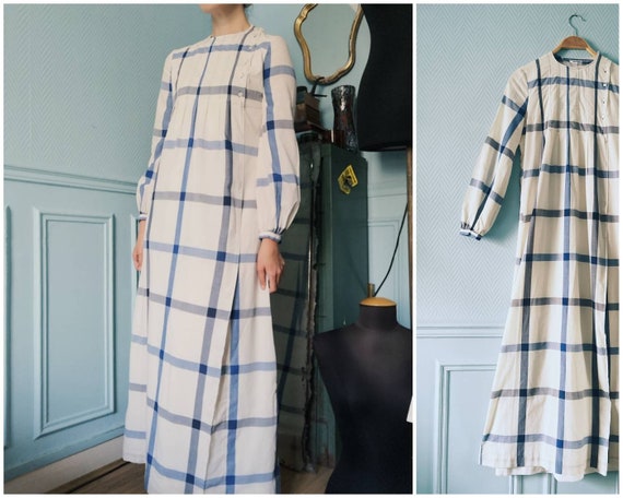 70's Long Checkered Cotton Dress