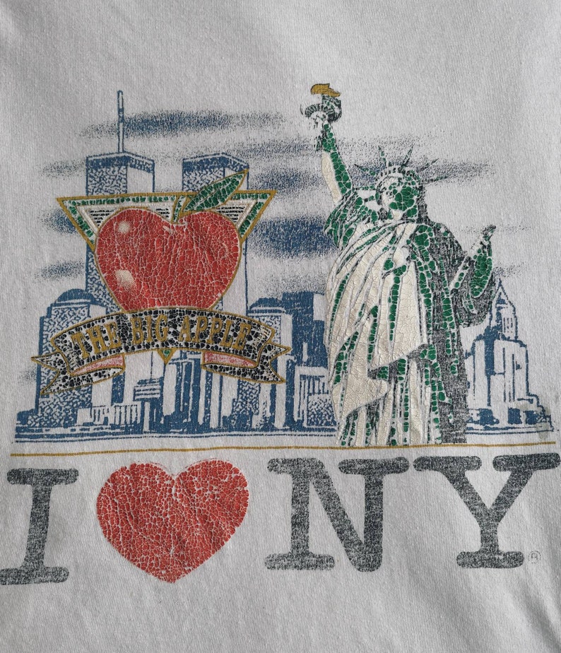 90/'s White New York The Big Apple T-Shirt