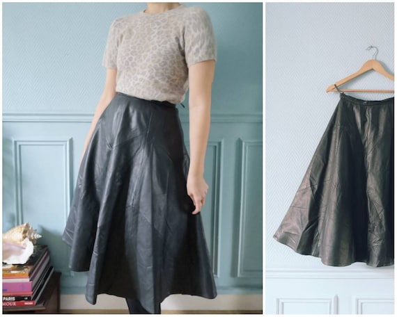 80's Grey Leather Full Skirt
