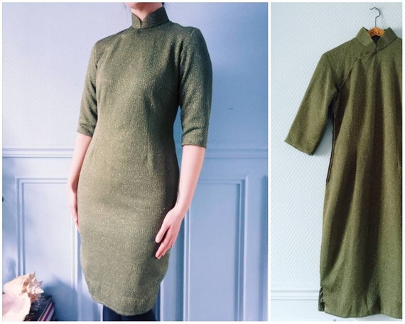 Circa 60's Olive Green Sparkly Cocktail Dress