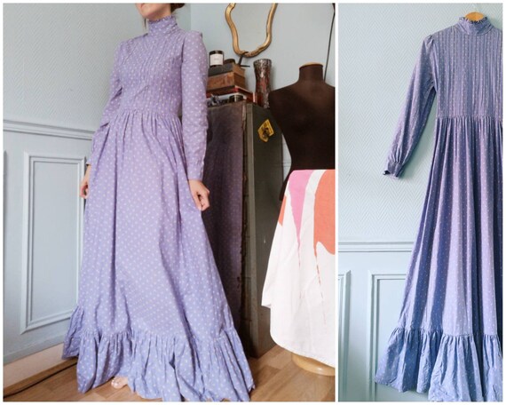 70's Laura Ashley Lilac Blue Prairie Dress