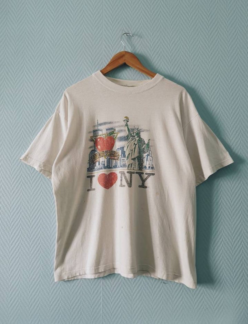 90/'s White New York The Big Apple T-Shirt