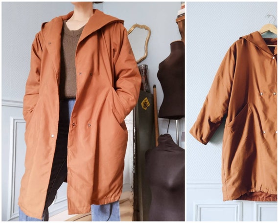 90's Copper Brown Minimal Parka / Light Puffer Coa