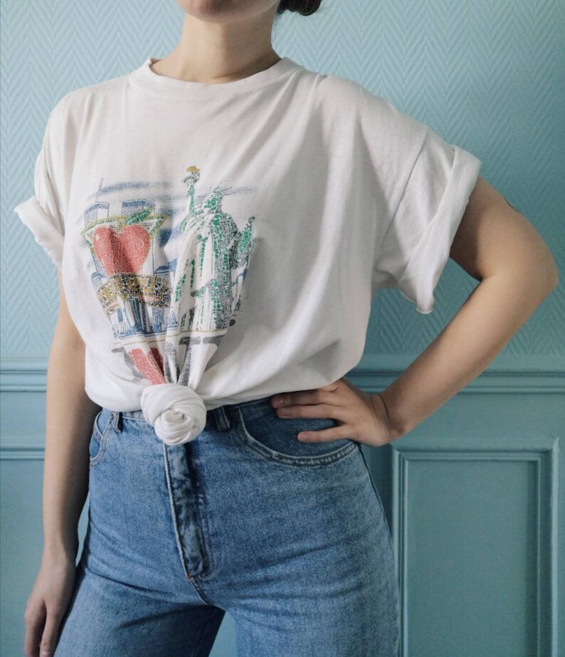 90/'s White New York The Big Apple T-Shirt
