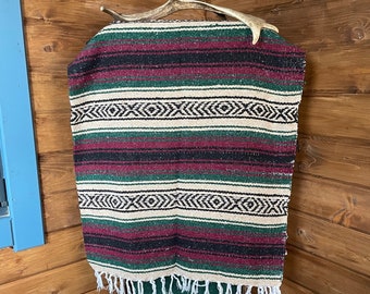Manta Mexicana Estilo Vintage Super Falsa Granate Beige Verde