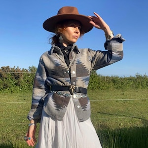 Aztec pattern Grey/Blue sand western jacket
