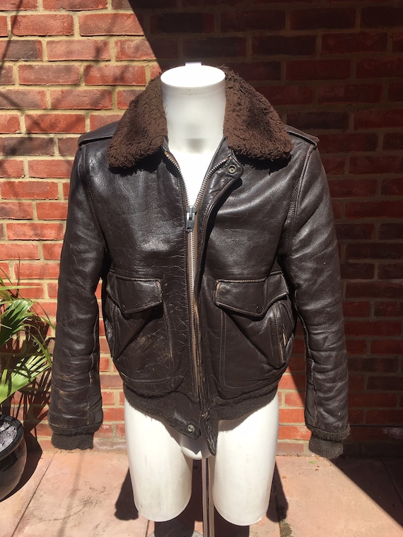 Mens Vintage 40s Leather Flight Jacket with fur co