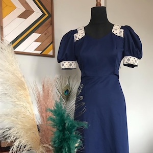 Vintage maxi dress in deep blue