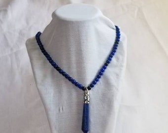 Lapis Lazuli Black Agate Necklace with Lapis Pendant