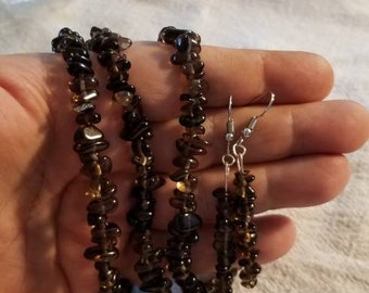 Smoky Quartz Bead Necklace and Earrings