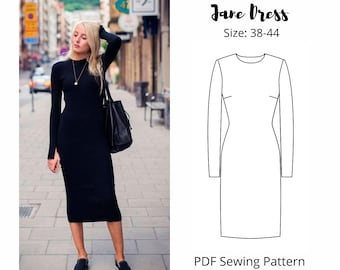 Basic Jersey Dress - PDF Sewing Pattern | Instant Download | Women Patterns