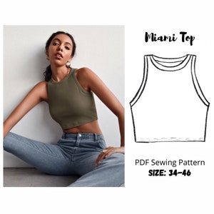 Top Sewing Pattern, Crop Top Pattern PDF, Tank Top Sewing Pattern, Easy Pattern, Instant Download, XS-XXL Sewing Patterns for women image 1