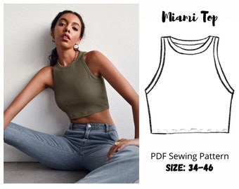 Top Sewing Pattern, Crop Top Pattern PDF, Tank Top Sewing Pattern, Easy Pattern, Instant Download, XS-XXL | Sewing Patterns for women