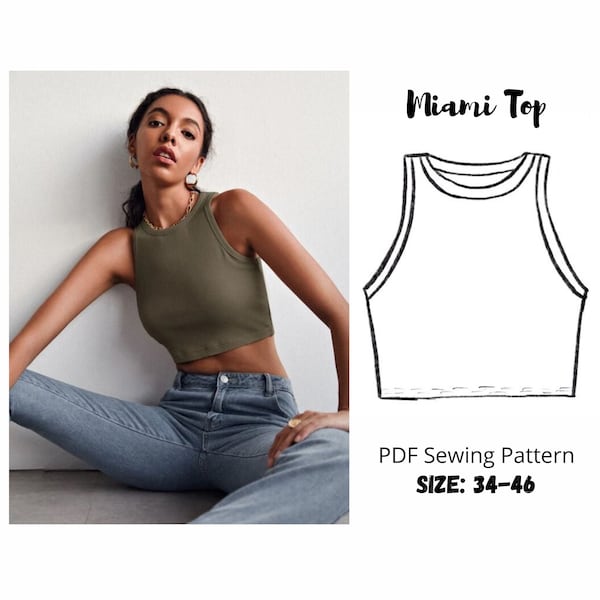 Top Sewing Pattern, Crop Top Pattern PDF, Tank Top Sewing Pattern, Easy Pattern, Instant Download, XS-XXL | Sewing Patterns for women