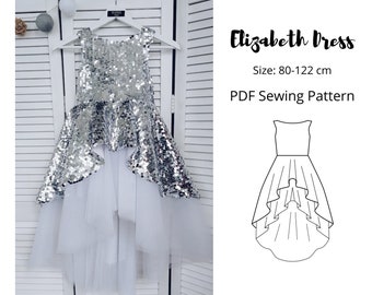 Flower girl dress PDF sewing pattern | For 1-7 years girls dress | Elizabeth Dress with cascade skirt PDF Sewing Pattern