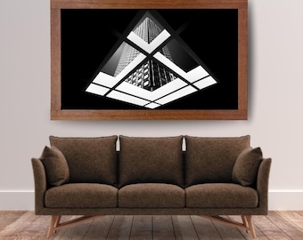 Arte arquitectónico geométrico: fotografía minimalista en blanco y negro, impresión urbana abstracta: simetría en la luz.