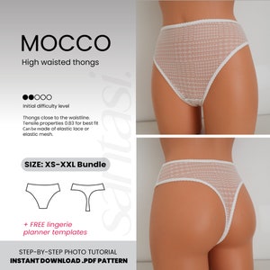 A high-waisted thong sewing pattern, Panties Tutorial, 7 sizes: bundle , beginners friendly sewing pattern, XS-XXXL | Santasi