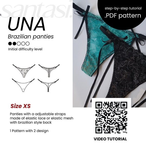 DIY Brazilian style panty pattern | XS size | PDF pattern + photo instruction + video tutorial | 1 pattern 2 designs