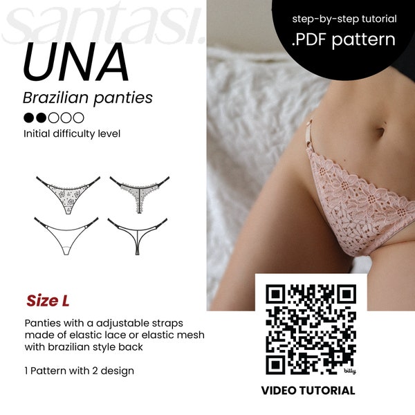 DIY Brazilian style panty pattern | L size | PDF pattern + photo instruction + video tutorial | 1 pattern 2 designs