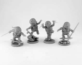 Chibi - Skateshop Turtle Set - 3d Printed Miniatures