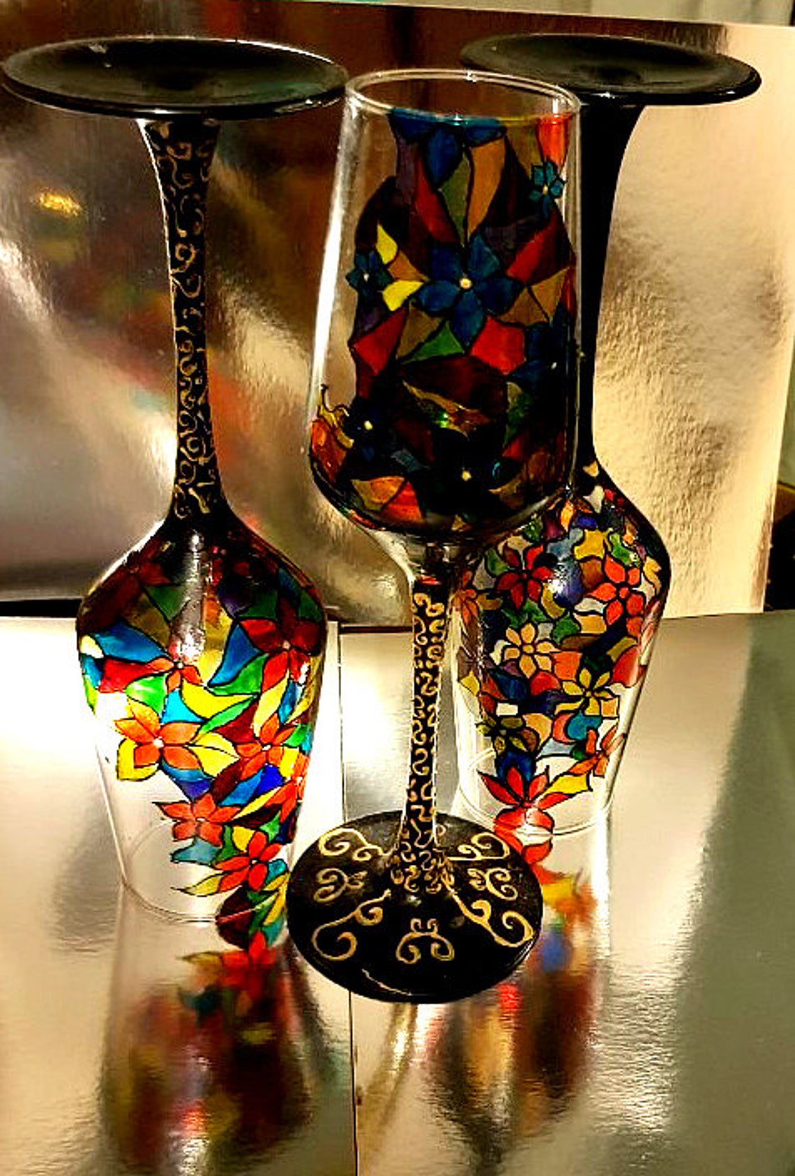 Stained glass wine glasses Etsy