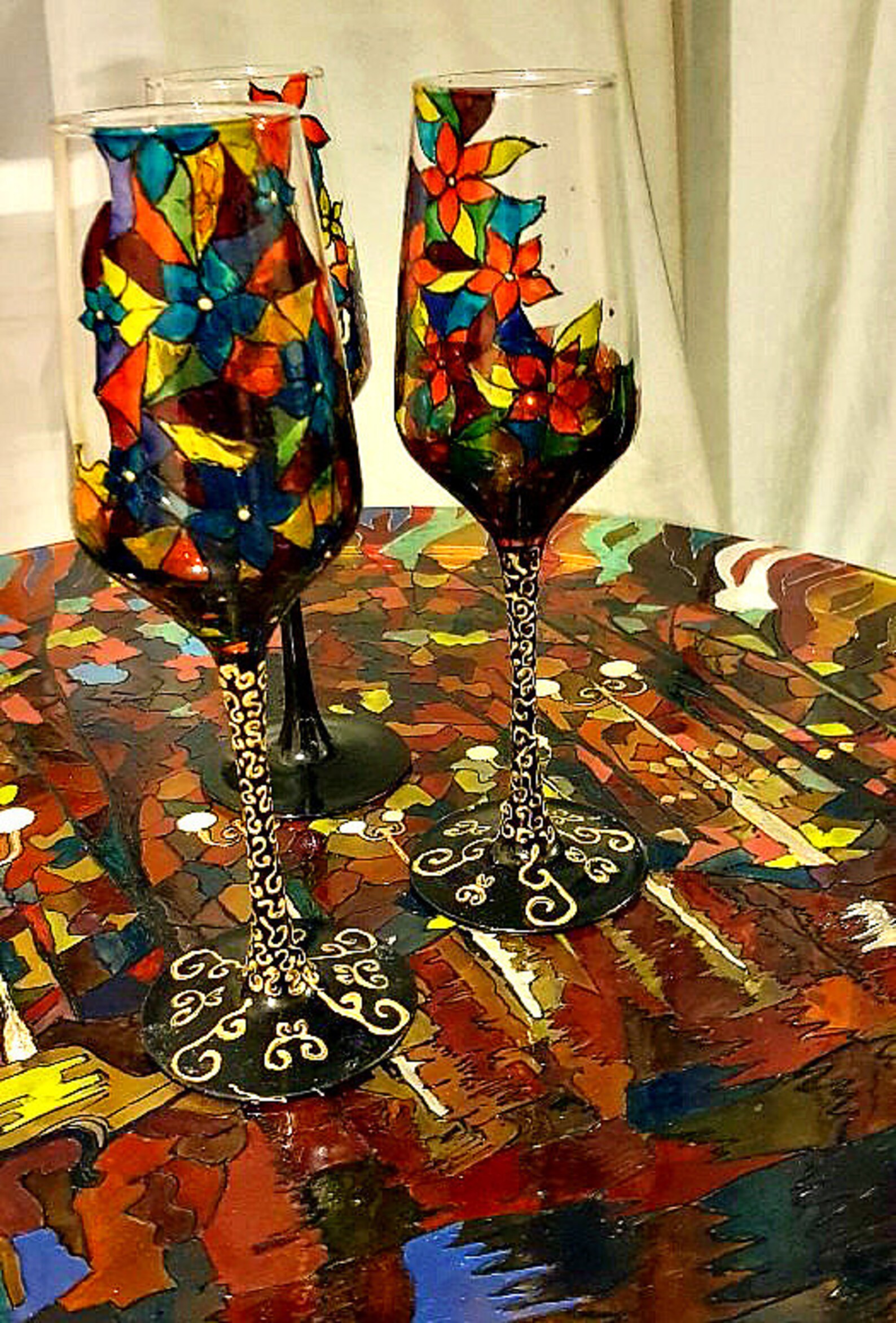 Stained glass wine glasses Etsy