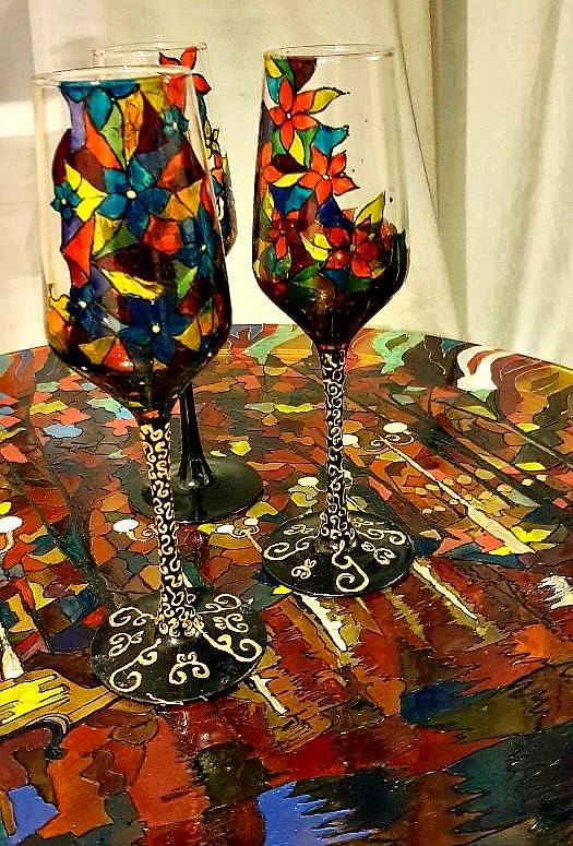 Stained glass wine glasses Etsy