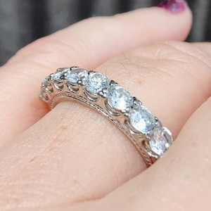 Vintage Nevada Silver Mine Co. Milgrain Jubiläumsring mit Kubikzirkonia aus massivem Sterlingsilber, Größe 58