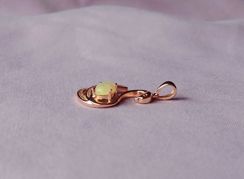 Vintage Rose Gold over Sterling Silver Petite Swan Pendant with Genuine Fire Opal and Pave Cubic Zirconia Accents